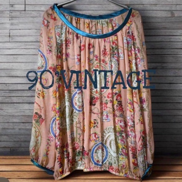 Cynthia Rowley Afternoon Tea Silk Top | Vintage/ blouson cut - Picture 2 of 14